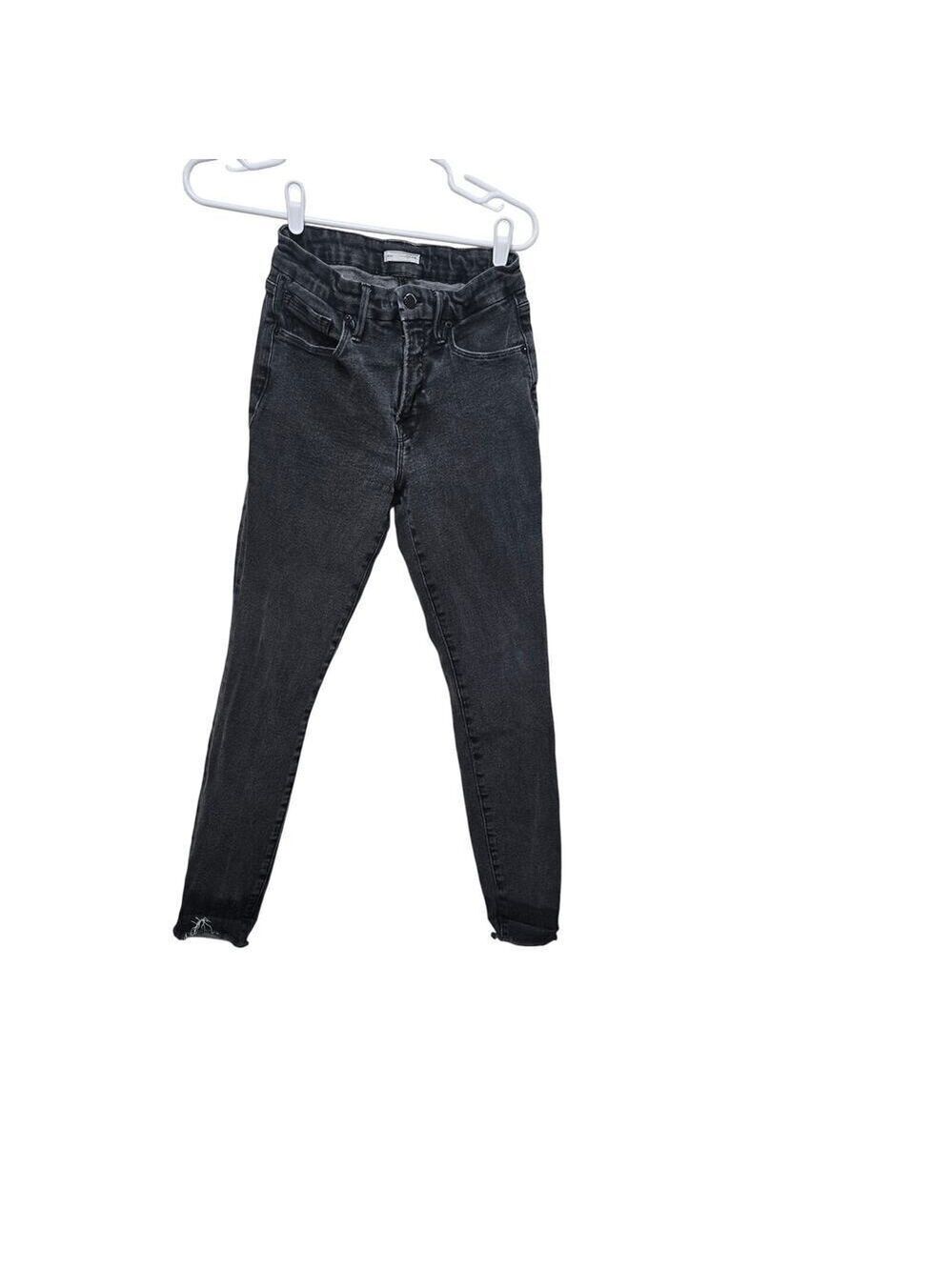 Good American Good Legs Skinny Jeans 6/28 Black Released Raw Hem Stretch